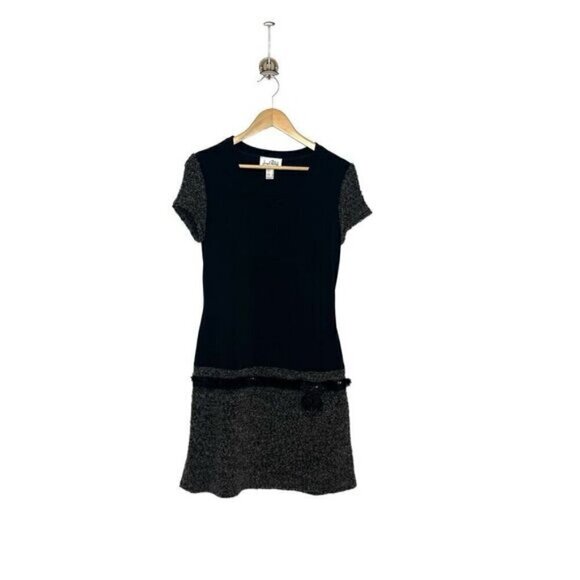 Joseph Ribkoff Women’s Size 6 Boucle Sequined Bow Sheath Dress Black Grey Beaded - Picture 1 of 15